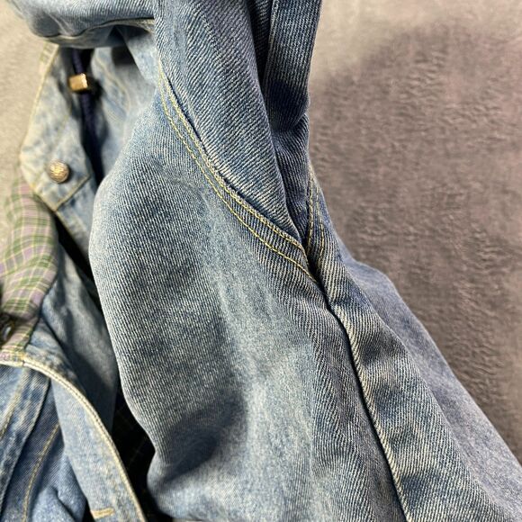 VTG Andy John Womens Denim Jacket Large Distressed Barn Chore Utility Work Coat - Picture 11 of 16
